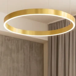 Lampadari Moderni-Selezionato da Mazzolaluce Lampadario moderno anello oro 80cm led 48w 3000k dimmerabile