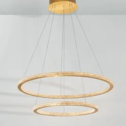 Lampadari Moderni-Selezionato da Mazzolaluce Lampadario moderno cerchi led oro per soggiorno contemporaneo