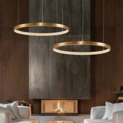 Lampadari Moderni-Selezionato da Mazzolaluce Lampadario moderno cerchio 110cm led oro per salone