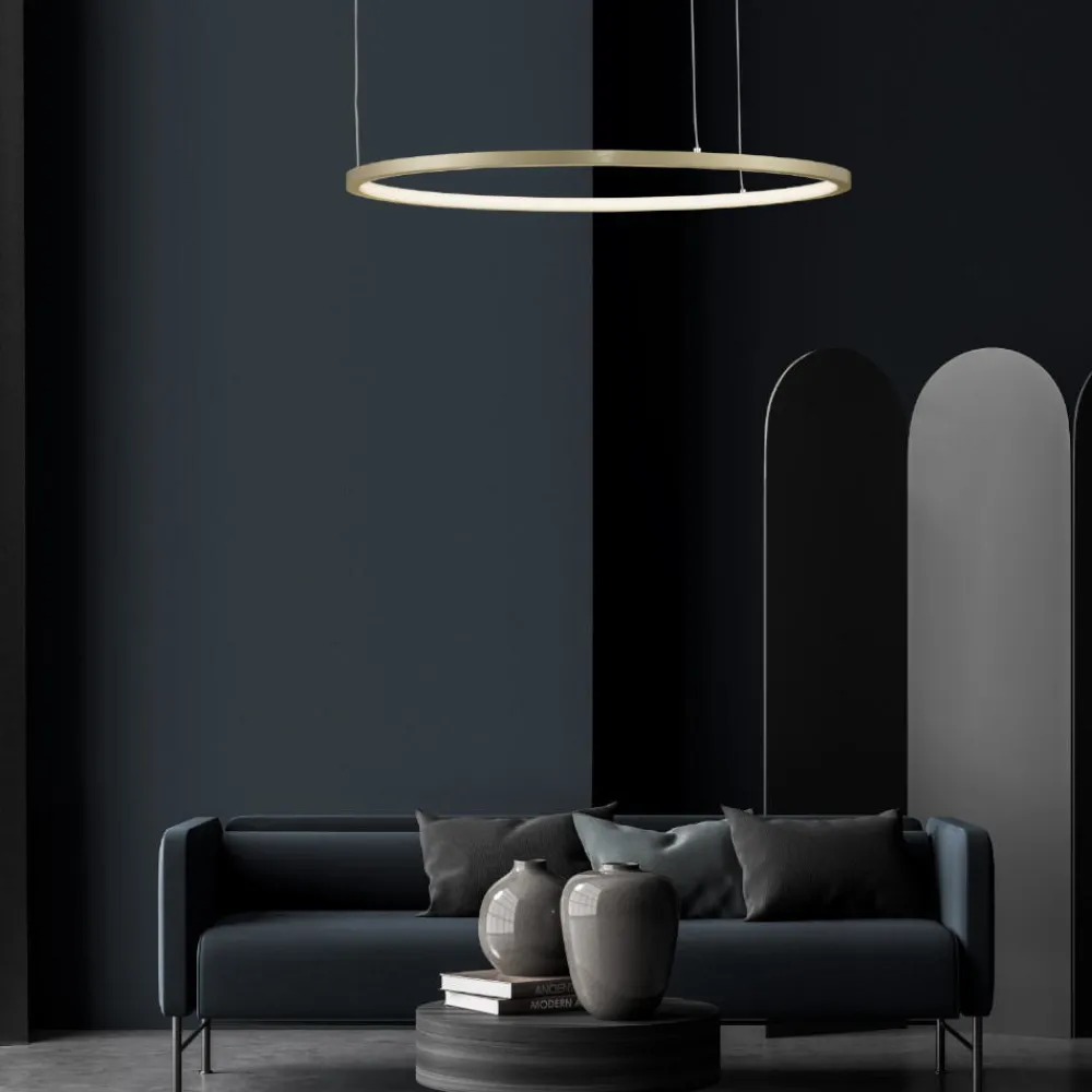 Lampadari Moderni-Selezionato da Mazzolaluce Lampadario moderno cerchio 60cm oro led per soggiorno