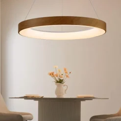 Lampadari Moderni-Selezionato da Mazzolaluce Lampadario moderno cerchio effetto legno led 45w 2700k-5000k con telecomando app