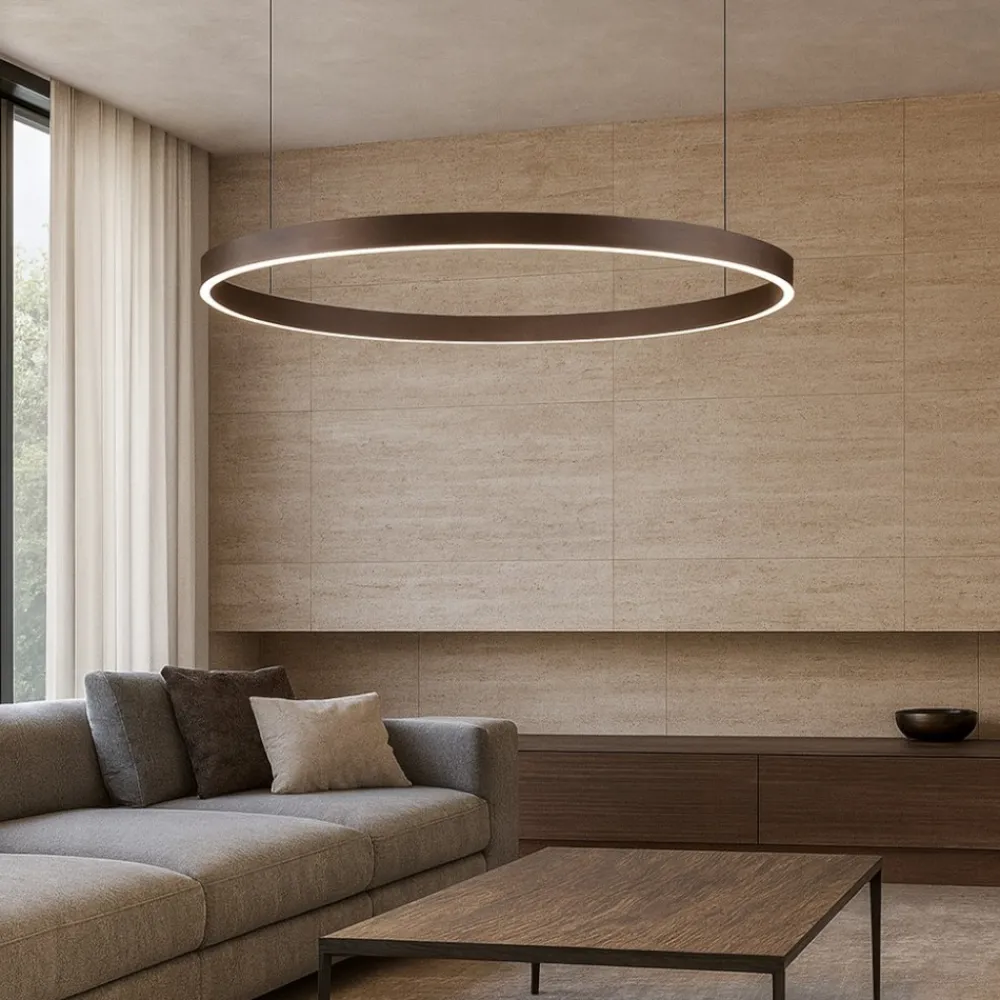 Lampadari Moderni-Selezionato da Mazzolaluce Lampadario moderno cerchio marrone 98cm led 3000k per soggiorno