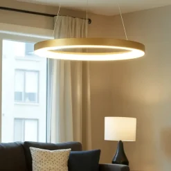 Lampadari Moderni-Selezionato da Mazzolaluce Lampadario moderno cerchio oro led 48w 2700k dimmerabile