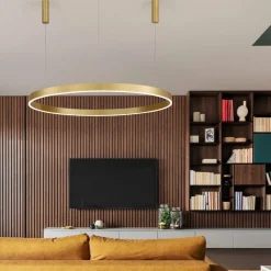 Lampadari Moderni-Selezionato da Mazzolaluce Lampadario moderno cerchio oro 120 cm led 72w 2700k a 6000k
