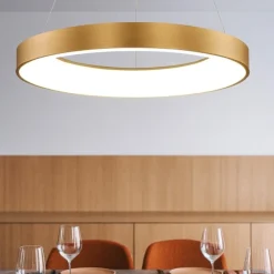 Lampadari Moderni-Selezionato da Mazzolaluce Lampadario moderno cerchio oro 60cm led 3000k dimmerabile
