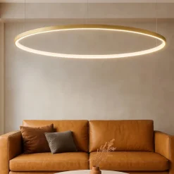 Lampadari Moderni-Selezionato da Mazzolaluce Lampadario moderno cerchio oro 100cm led per salone