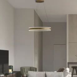 Lampadari Moderni-Selezionato da Mazzolaluce Lampadario moderno cerchio oro led 3000k dimmerabile