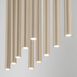 Lampadari Moderni-Selezionato da Mazzolaluce Lampadario moderno cilindri a sospensione bicolore sabbia champagne per soggiorno