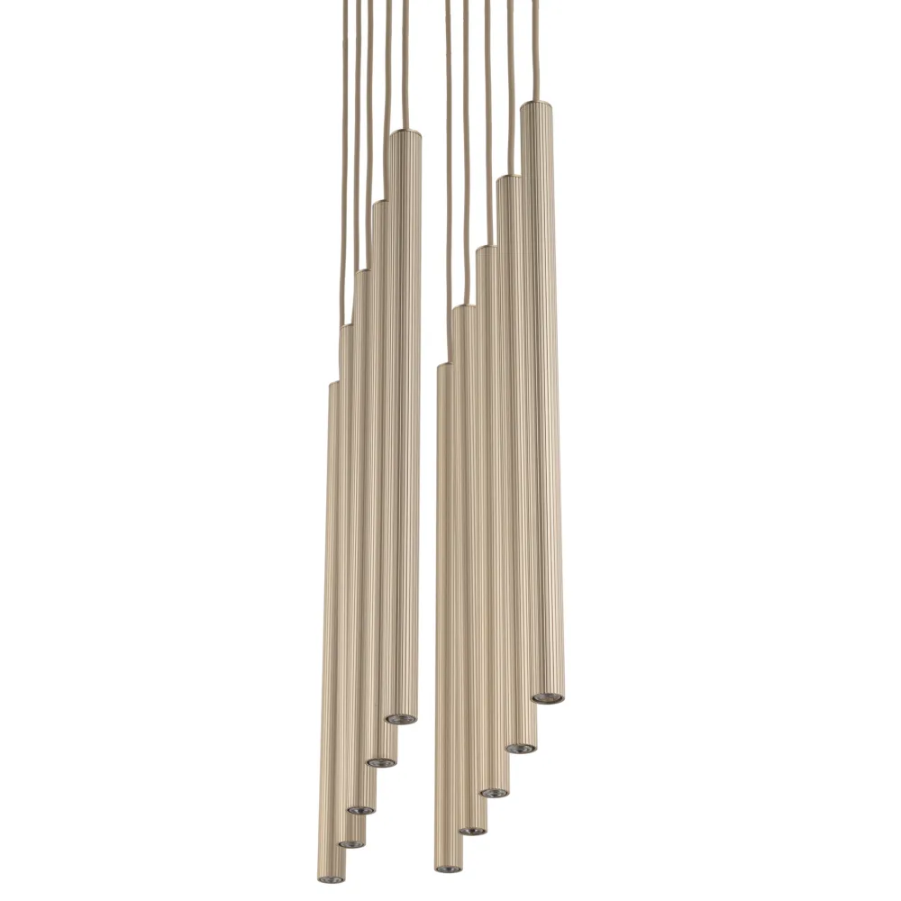 Lampadari Moderni-Selezionato da Mazzolaluce Lampadario moderno cilindri a sospensione bicolore sabbia champagne per soggiorno