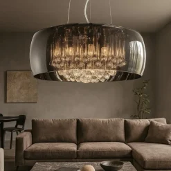 Lampadari Moderni-Selezionato da Mazzolaluce Lampadario moderno da salotto tondo con pendenti in vetro