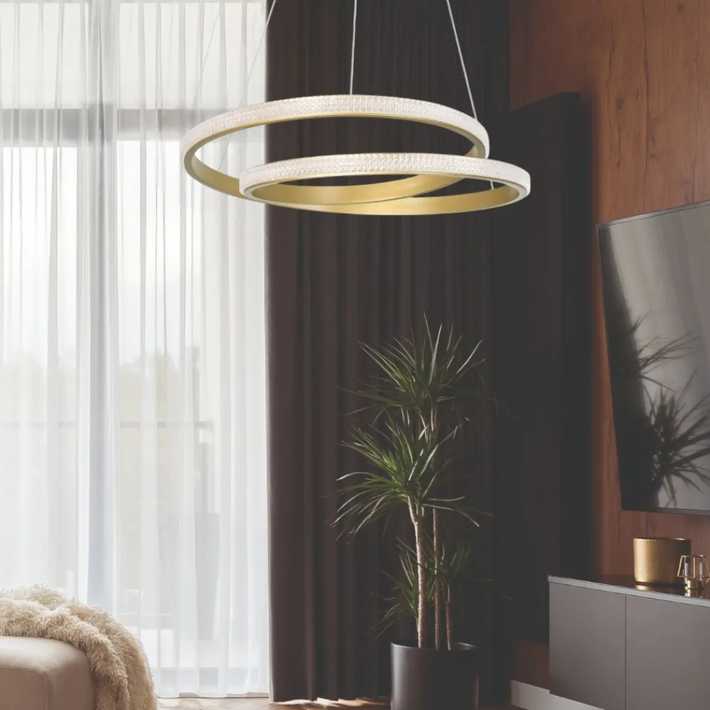 Lampadari Moderni-Selezionato da Mazzolaluce Lampadario moderno design circolare oro led per soggiorno