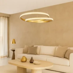 Lampadari Moderni-Selezionato da Mazzolaluce Lampadario moderno design circolare oro led per soggiorno