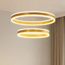 Lampadari Moderni-Selezionato da Mazzolaluce Lampadario moderno doppio anello oro led 3000k per salotto