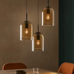 Lampadari Moderni-Selezionato da Mazzolaluce Lampadario moderno doppi vetri ambra trasparente