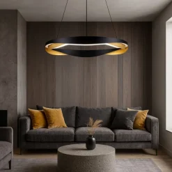 Lampadari Moderni-Selezionato da Mazzolaluce Lampadario moderno led cerchio design nero oro moderna