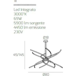 Lampadari Moderni-Top Light Lampadario moderno led 69w 3000k bianco toplight tornado