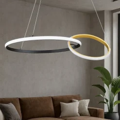 Lampadari Moderni-Selezionato da Mazzolaluce Lampadario moderno led 36w 3000k dimmerabile nero oro moderna