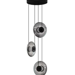 Lampadari Moderni-Selezionato da Mazzolaluce Lampadario moderno led 24w 3000k nero dischi di vetro a grappolo
