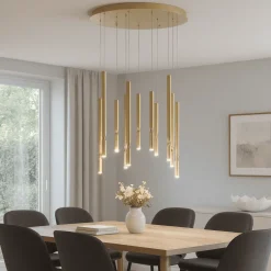 Lampadari Moderni-Ondaluce Lampadario moderno 12 luci led 3000k so tubic oro dimmerabile