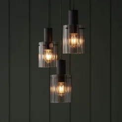 Lampadari Moderni-Selezionato da Mazzolaluce Lampadario moderno 3 luci nero vetri fume per soggiorno
