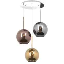 Lampadari Moderni-Top Light Lampadario moderno 3 luci vetri cromo rame oro future