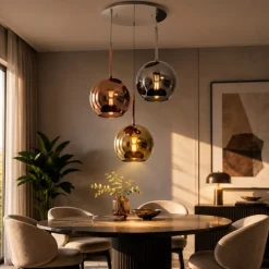 Lampadari Moderni-Top Light Lampadario moderno 3 luci vetri cromo rame oro future