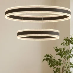 Lampadari Moderni-Selezionato da Mazzolaluce Lampadario moderno nero doppio anello led 3000k per soggiorno