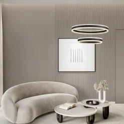 Lampadari Moderni-Selezionato da Mazzolaluce Lampadario moderno nero doppio anello led 3000k per soggiorno