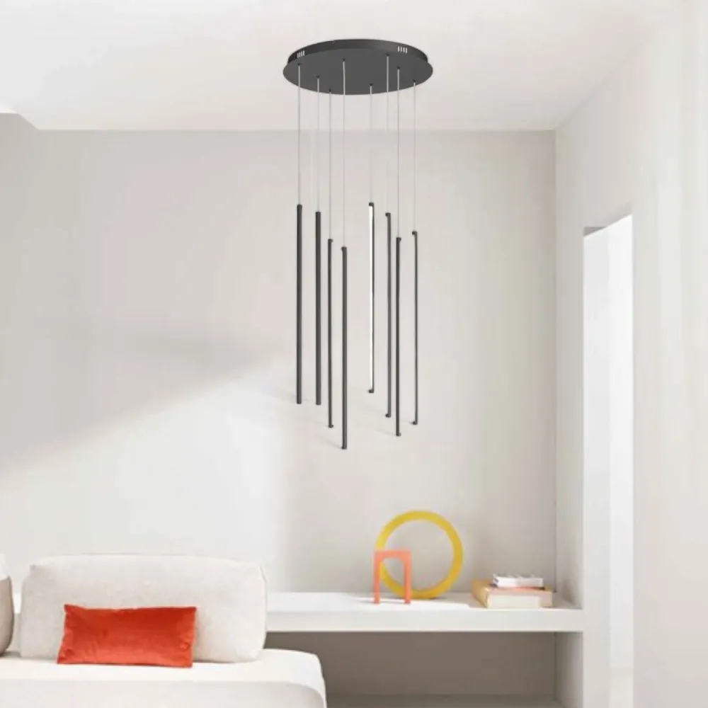 Lampadari Moderni-Ondaluce Lampadario moderno nero 8 luci genius led 3000k