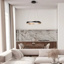Lampadari Moderni-Selezionato da Mazzolaluce Lampadario moderno nero oro anello led 2700k-5000k con telecomando