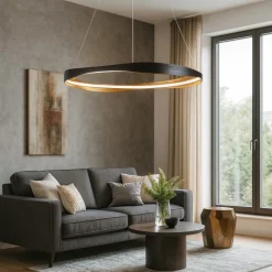 Lampadari Moderni-Selezionato da Mazzolaluce Lampadario moderno nero oro anello led 2700k-5000k con telecomando