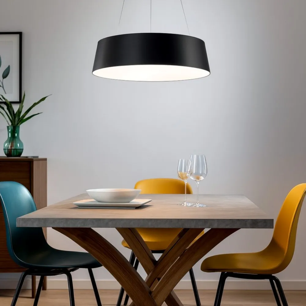 Lampadari Moderni-Stilnovo Lampadario moderno nero oxygen led 50w 3000k dimmerabile biemissione