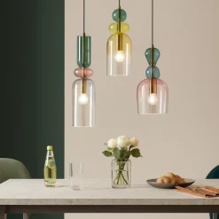 Lampadari Moderni-Selezionato da Mazzolaluce Lampadario moderno oro vetri multicolor per soggiorno