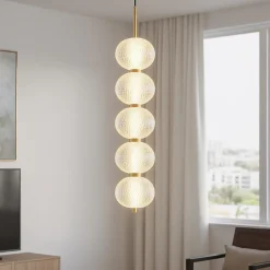 Lampadari Moderni-Selezionato da Mazzolaluce Lampadario moderno pendente led cct con telecomando vetri bianchi