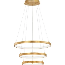 Lampadari Moderni-Selezionato da Mazzolaluce Lampadario moderno per salotto 3 anelli led 3000k dimmerabile foglia oro