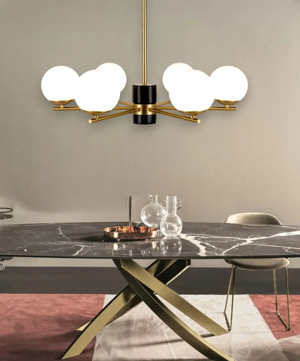 Lampadari Moderni-Maytoni Lampadario moderno per soggiorno colore oro 6 luci sferiche vetro bianco