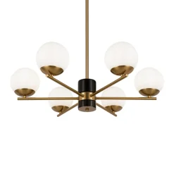 Lampadari Moderni-Maytoni Lampadario moderno per soggiorno colore oro 6 luci sferiche vetro bianco