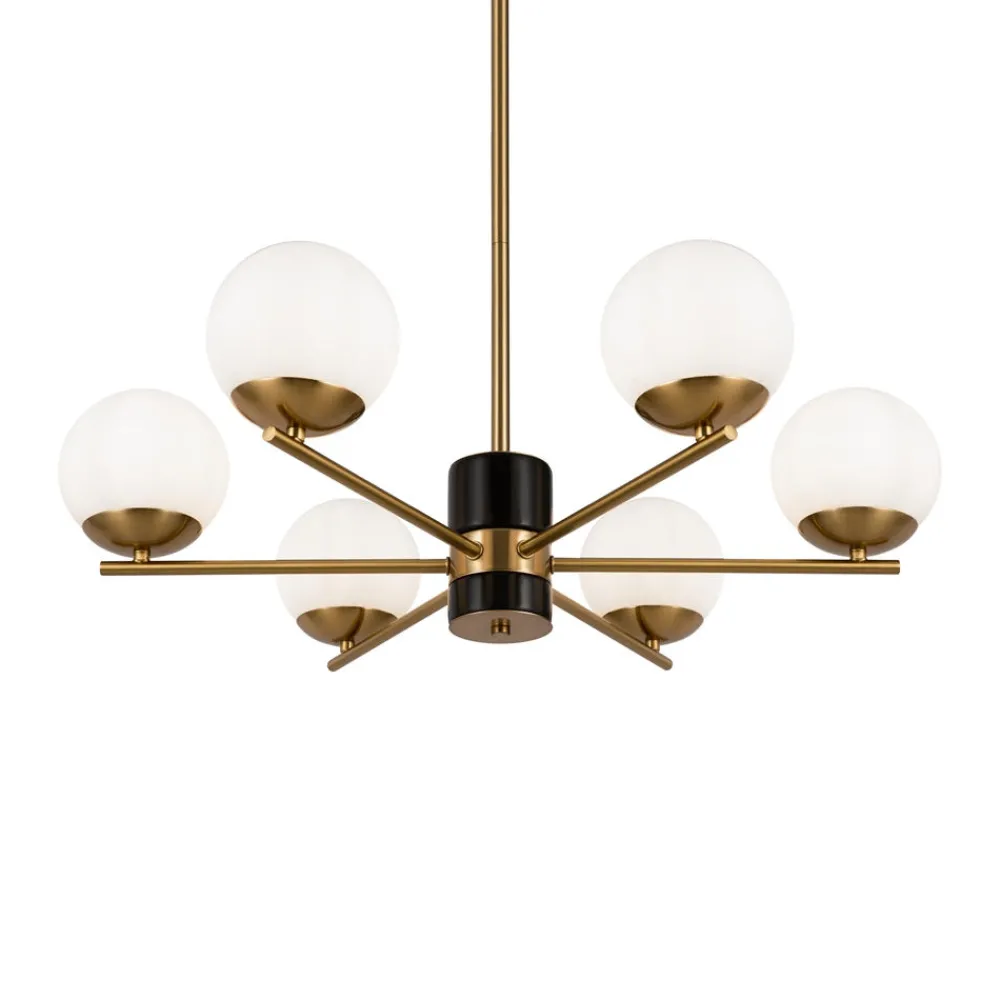 Lampadari Moderni-Maytoni Lampadario moderno per soggiorno colore oro 6 luci sferiche vetro bianco