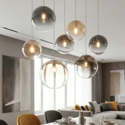 Lampadari Moderni-Top Light Lampadario moderno sfere di vetro ambra fume sospese per tavolo soggiorno