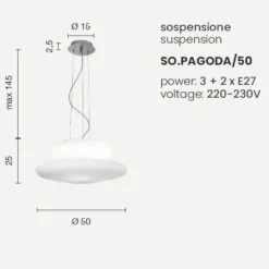 Lampadari Moderni-Ondaluce Lampadario moderno so pagoda 60cm doppio vetro bianco per soggiorno