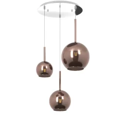 Lampadari Moderni-Top Light Lampadario moderno tre sfere vetro rame