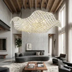 Lampadari Moderni-Selezionato da Mazzolaluce Lampadario moderno vela di cristalli struttura in oro