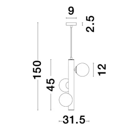 Lampadari Moderni-Selezionato da Mazzolaluce Lampadario moderno verticale oro tre vetri bianchi
