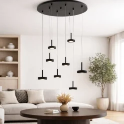 Lampadari Moderni-Ondaluce Lampadario nero a sospensione 8 luci led dimmerabile 3000k per tavolo soggiorno