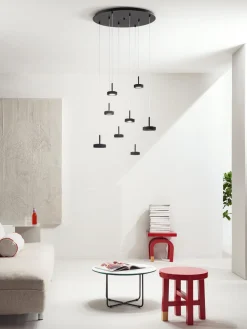 Lampadari Moderni-Ondaluce Lampadario nero a sospensione 8 luci led dimmerabile 3000k per tavolo soggiorno