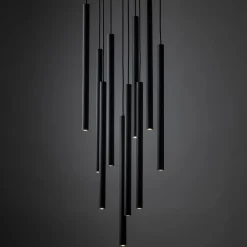 Lampadari Moderni-Selezionato da Mazzolaluce Lampadario nero con cilindri rigati pendenti a sospensione moderno per tavolo soggiorno