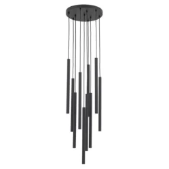 Lampadari Moderni-Selezionato da Mazzolaluce Lampadario nero con cilindri rigati pendenti a sospensione moderno per tavolo soggiorno