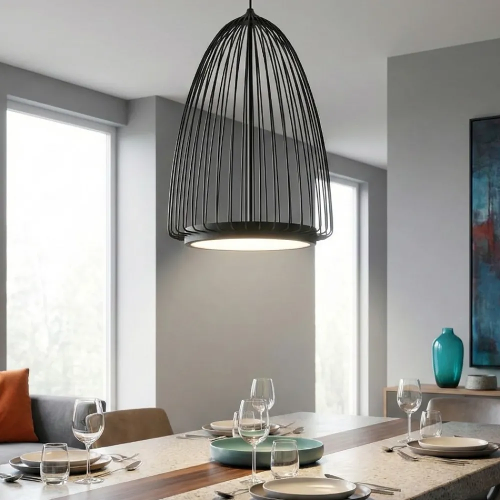 Lampadari Moderni-Selezionato da Mazzolaluce Lampadario nero desig moderno led gabbia di metallo per soggiorno