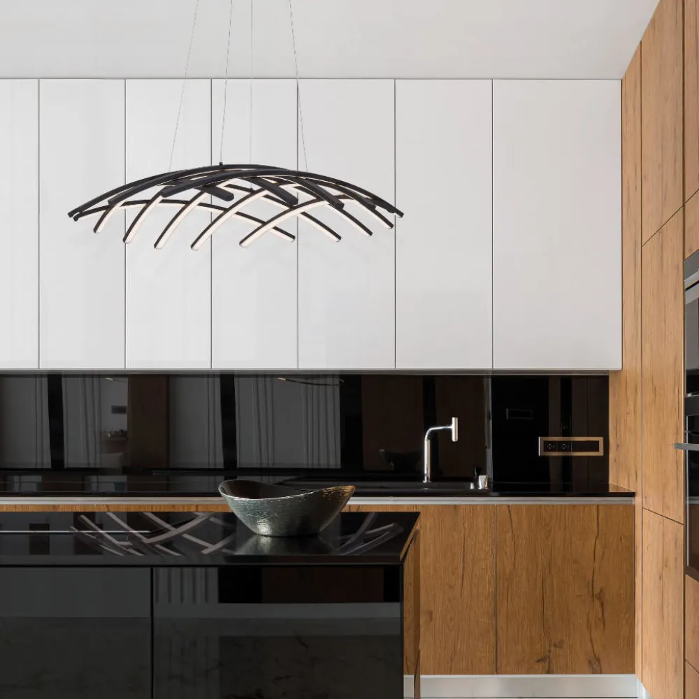 Lampadari Moderni-Selezionato da Mazzolaluce Lampadario nero design moderno per soggiorno led 83w dimmerabile