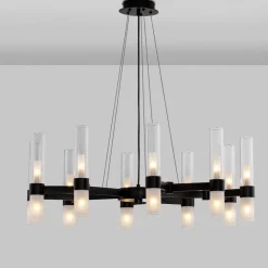 Lampadari Moderni-Selezionato da Mazzolaluce Lampadario nero design moderno 20 luci vetri tubolari per soggiorno